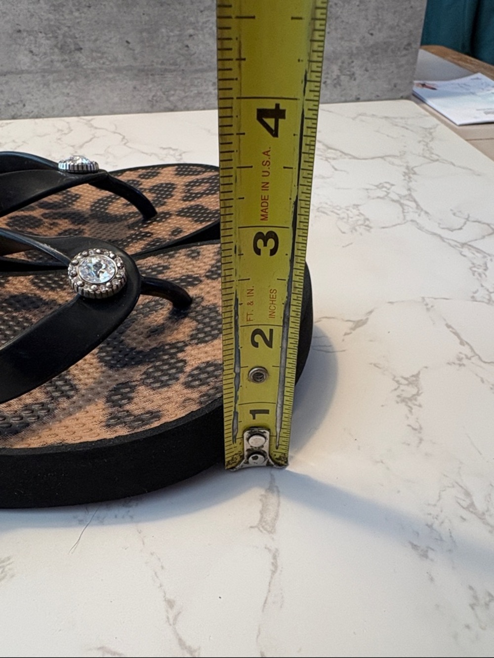 Brighton Leopard Print Wedge Sandals with Rhinestone Detail - Black/Beige- 8? - Picture 6 of 7